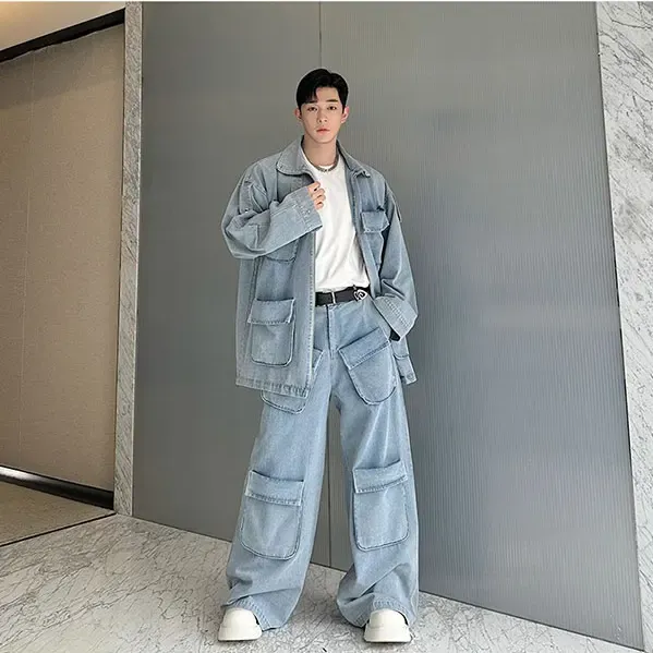 Multi-Pockets Denim Pants Set