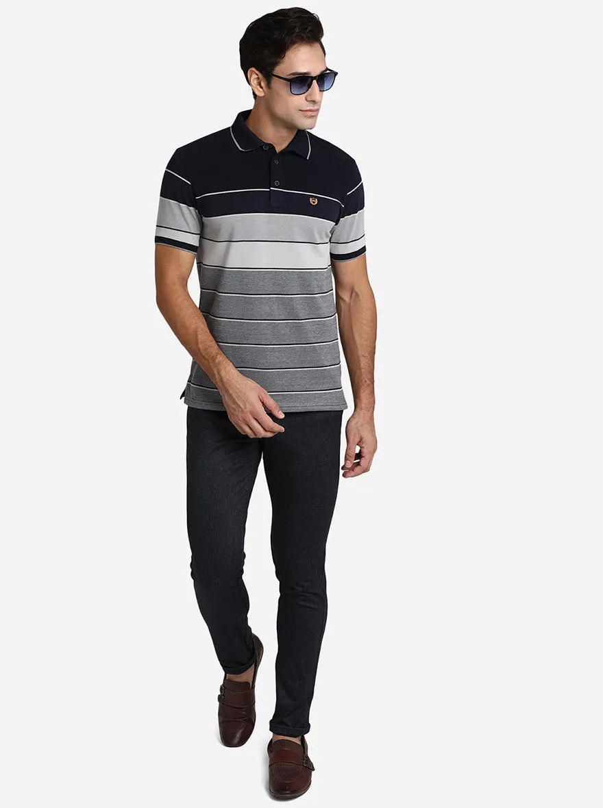 Multicolor Striped Slim Fit Polo T-Shirt | JadeBlue