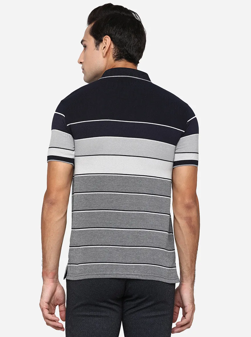 Multicolor Striped Slim Fit Polo T-Shirt | JadeBlue