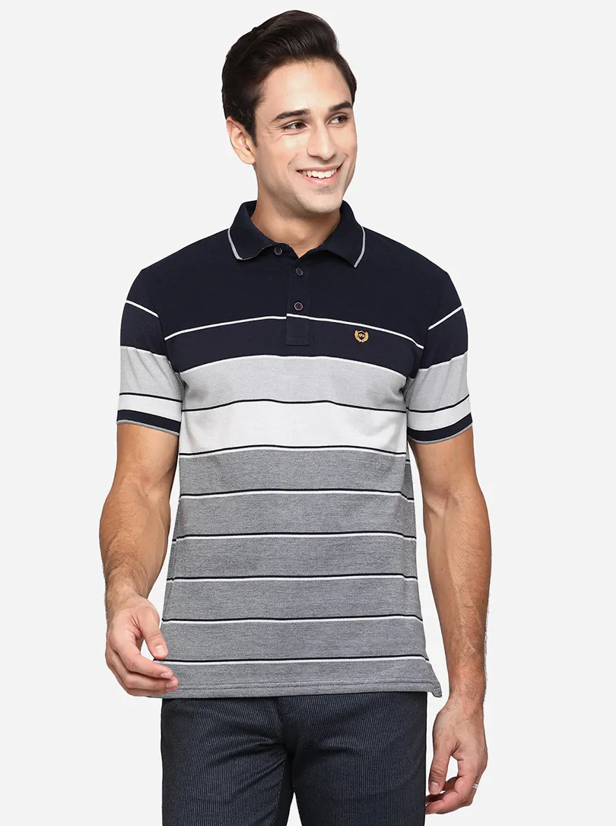 Multicolor Striped Slim Fit Polo T-Shirt | JadeBlue