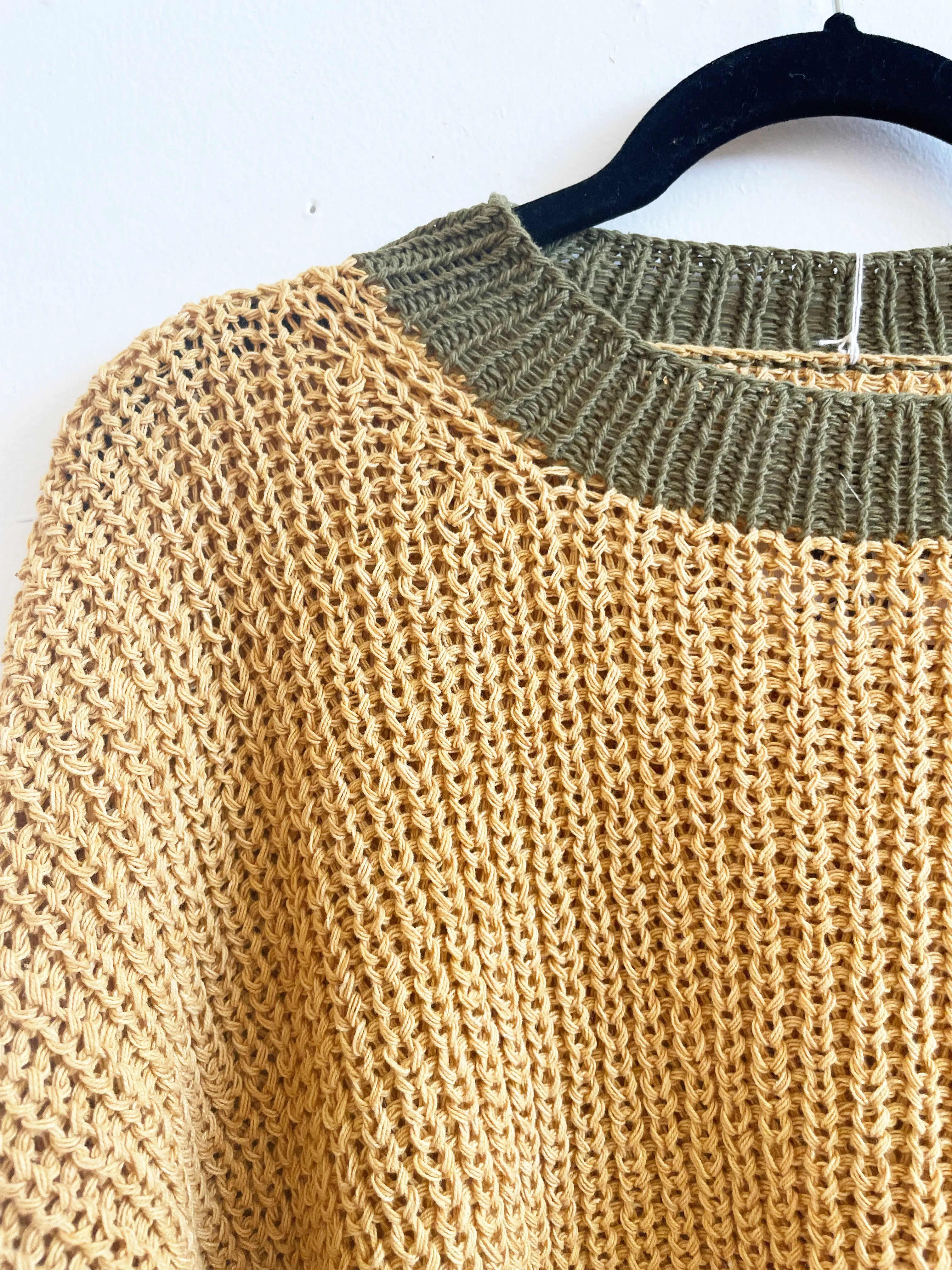 Mustard & Green Chunky Sweater, Hand Knit & Natural Dyes