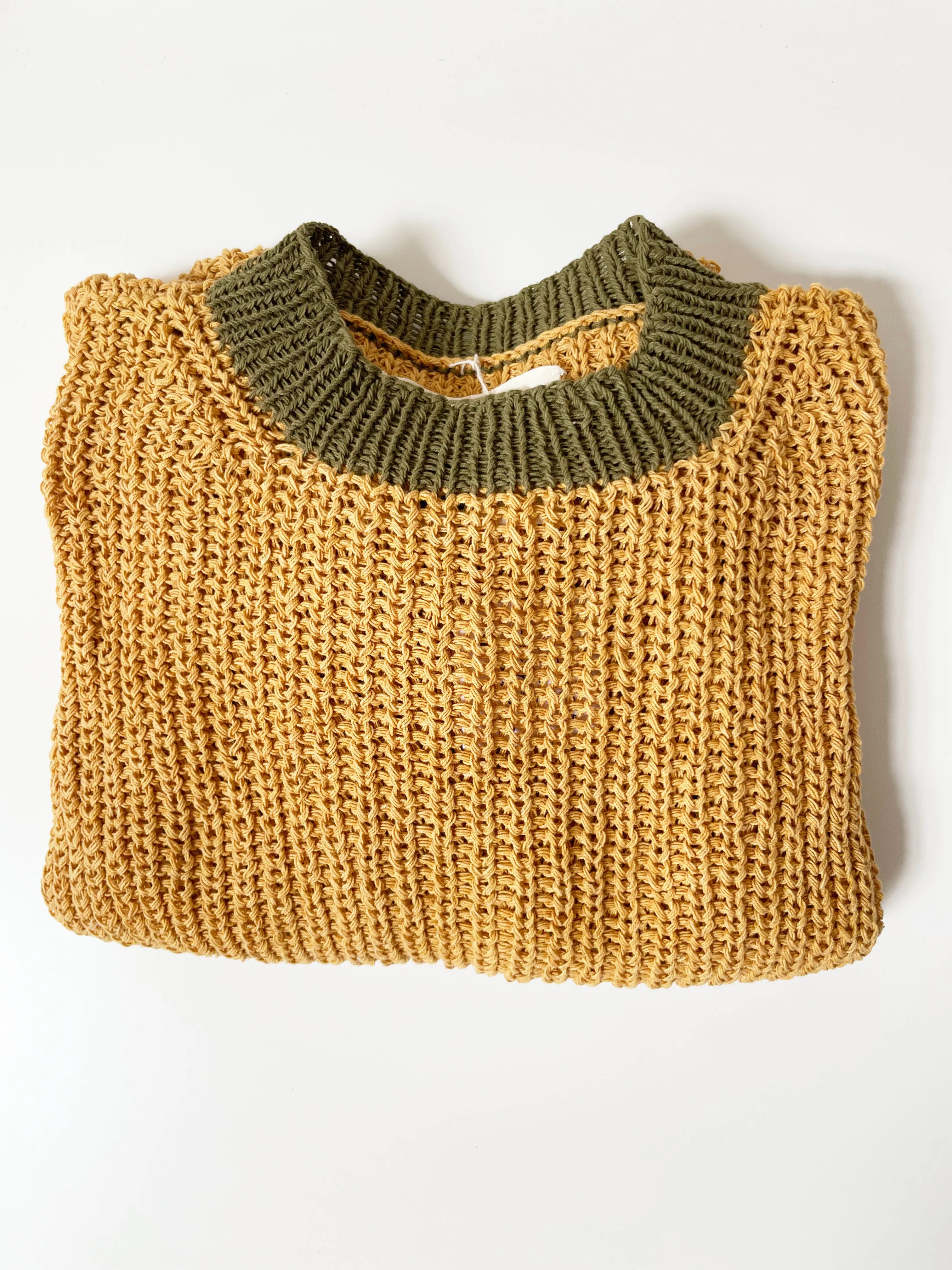 Mustard & Green Chunky Sweater, Hand Knit & Natural Dyes