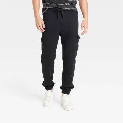 New - Men's Ultra Soft Fleece Tapered Cargo Pants - Goodfellow & Co Black XS