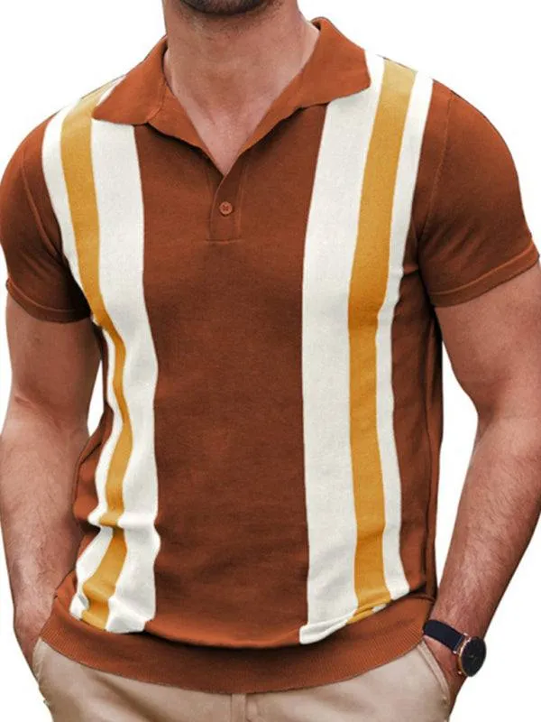 New striped jacquard sweater Short-sleeved business casual Polo shirt