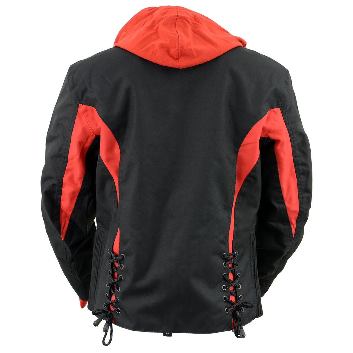 NexGen SH1998 Ladies Red and Black Textile Racer Jacket with Removable Hoodie