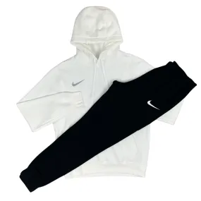 Nike Fleece Hoodie / Pants Tracksuit - White / Black