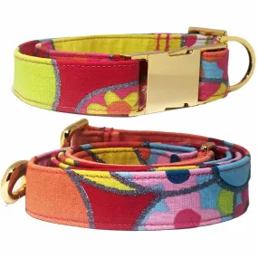 Pattefrenz Pastel Flower Gold Dog Collar & Leash Set (Medium)