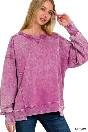 Plum Acid Washed French Terry Pullover