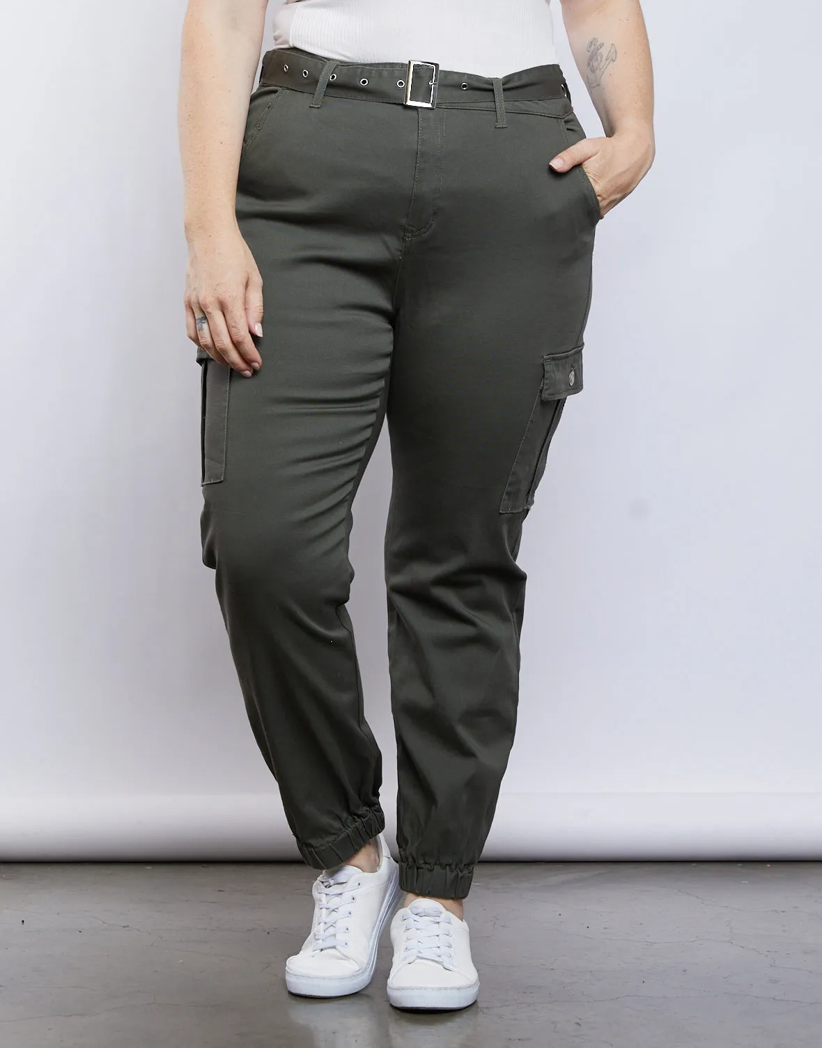 Plus Size Belted Cargo Pants