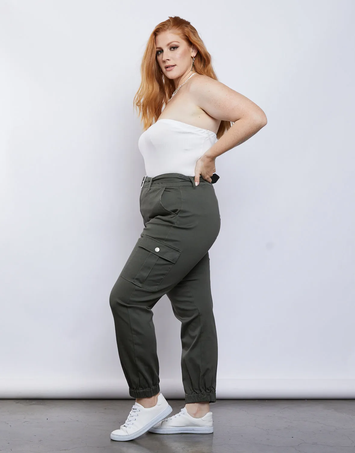 Plus Size Belted Cargo Pants