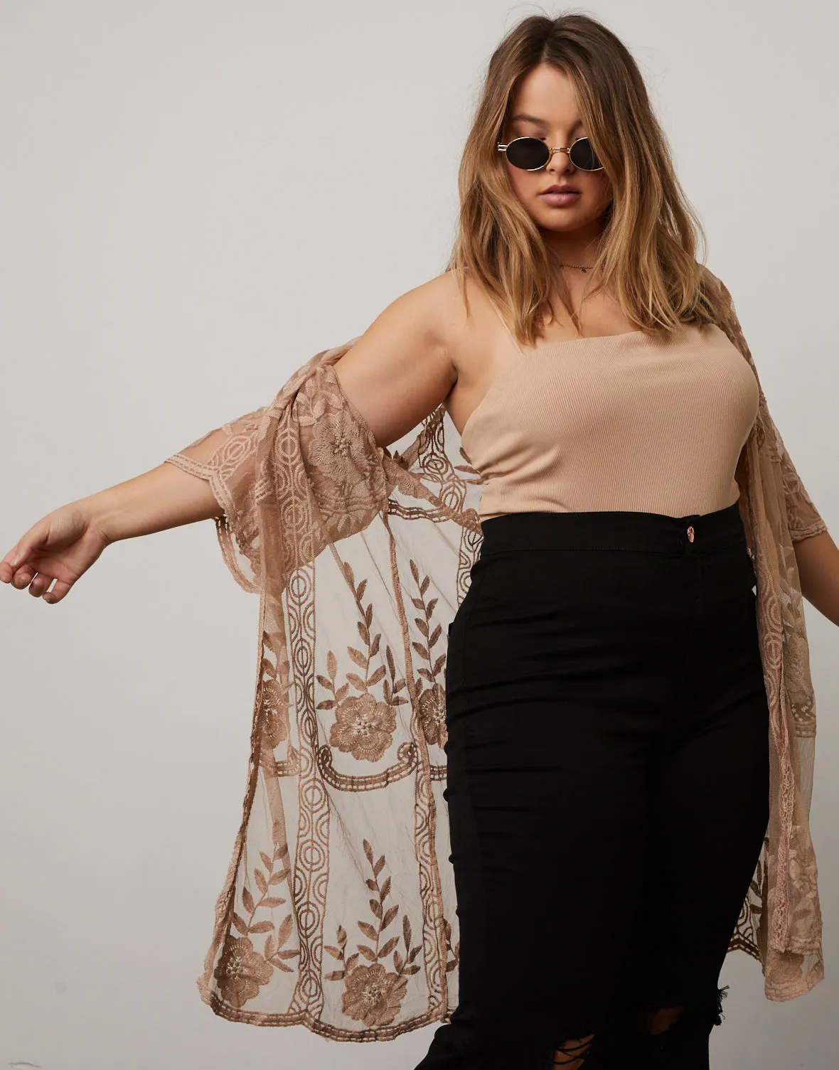 Plus Size Sheer Lace Cardigan