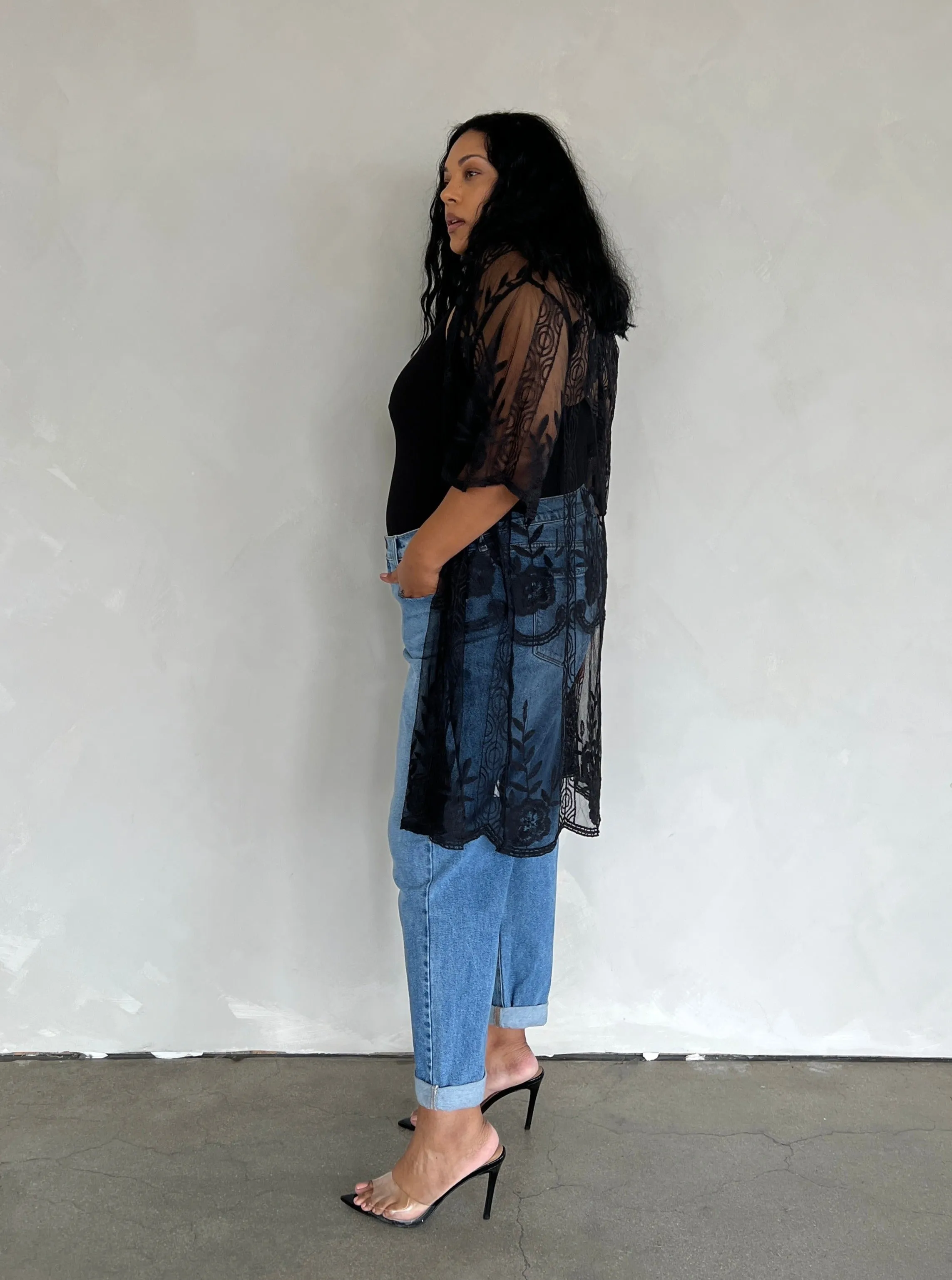 Plus Size Sheer Lace Cardigan