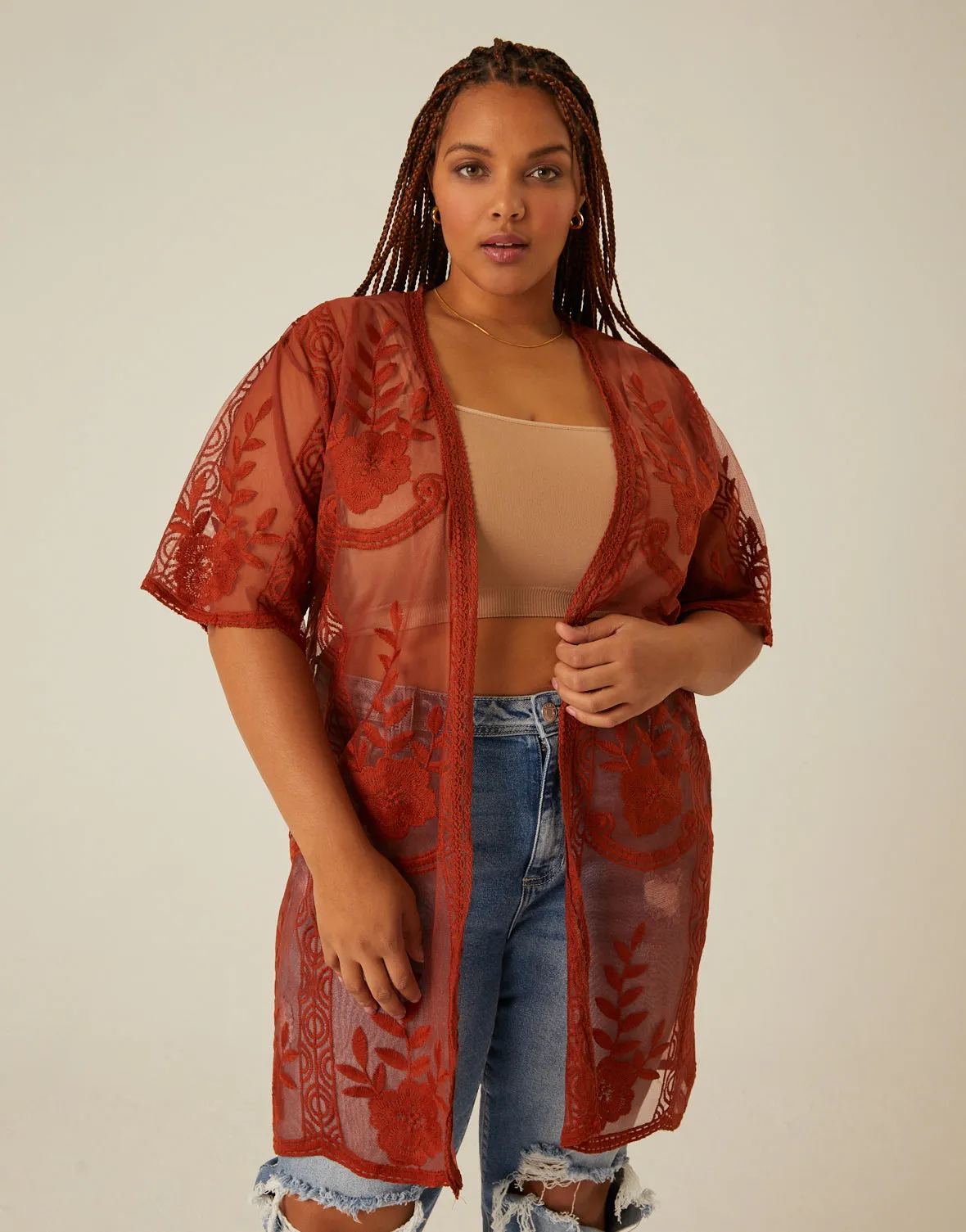 Plus Size Sheer Lace Cardigan