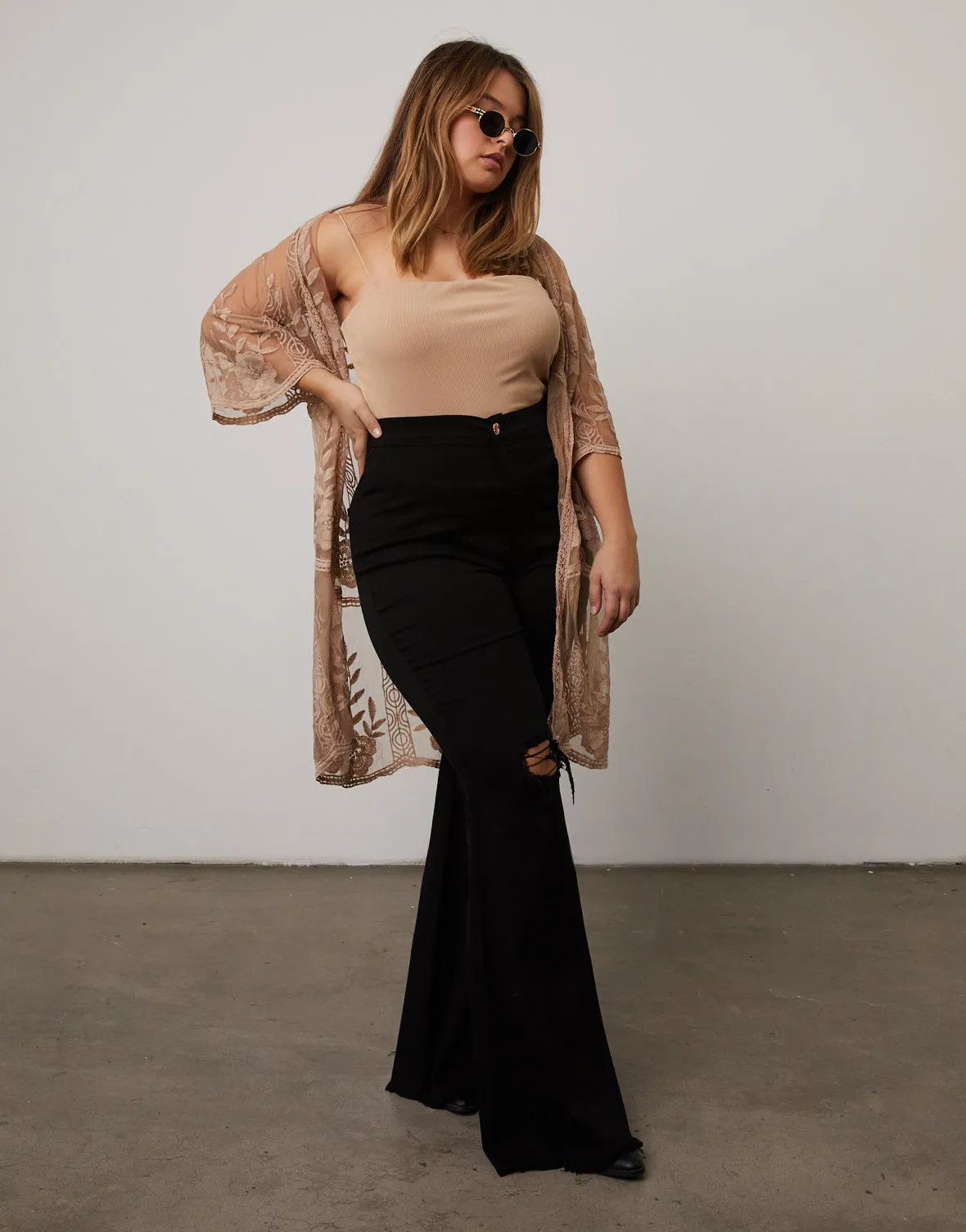 Plus Size Sheer Lace Cardigan