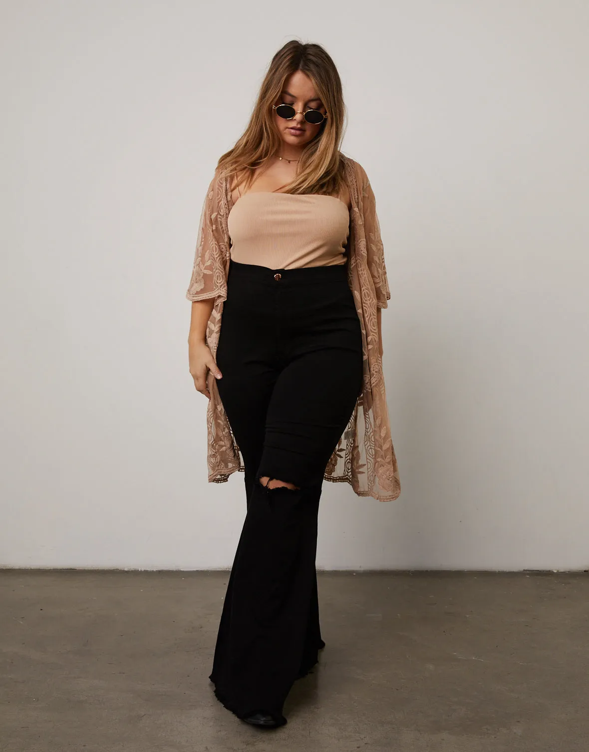 Plus Size Sheer Lace Cardigan