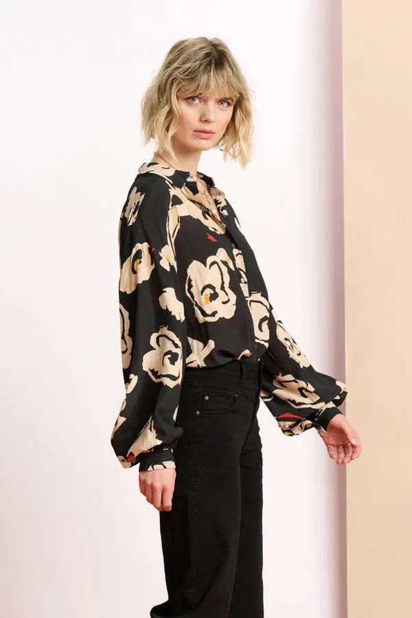 POM BLOUSE | Flower Glory Black