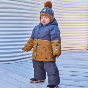 Printed Little Dogs Two Piece Boys Snowsuit Grey And Yellow | DEUX PAR DEUX