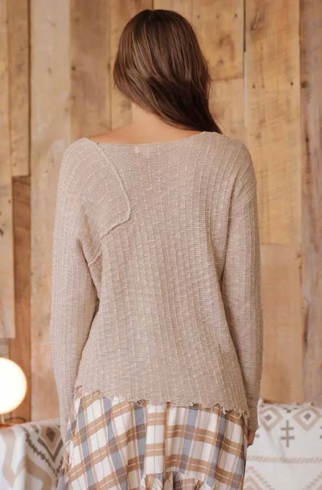 Pullover Knit Sweater in Taupe by Blu Pepper