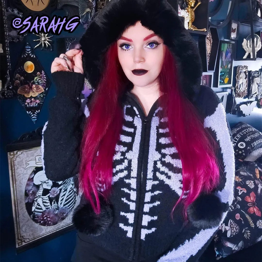 Purple Rib Cage Skeleton Fur Cardigan