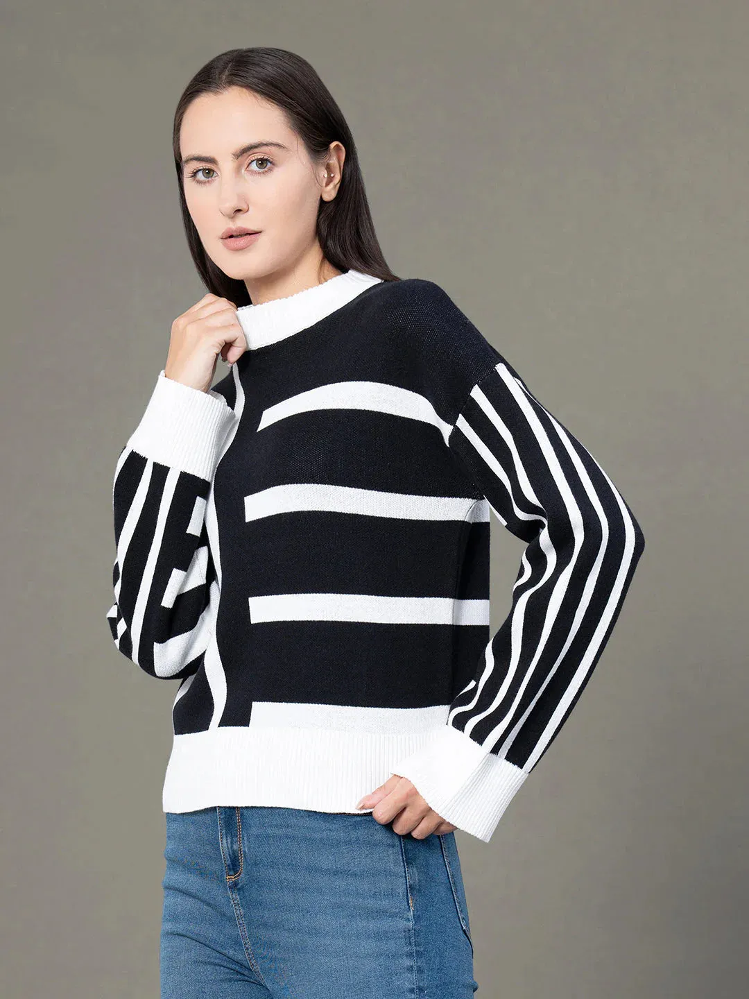 RedTape Round Neck Drop Shoulder Sweater for Women | Everyday Comfort