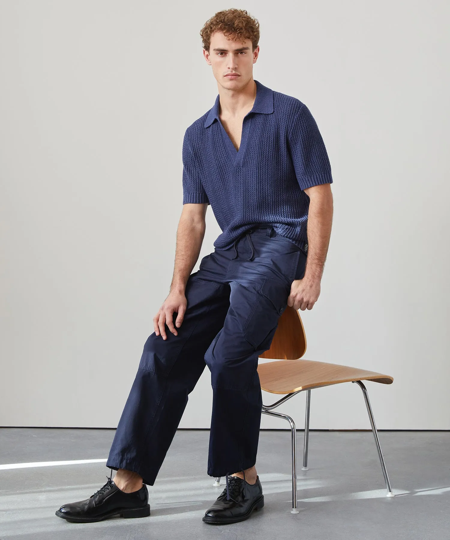 Relaxed Cotton Hemp Polo in Navy