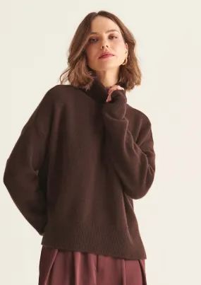 Ribbed Trim Polo Sweater in Rye Brown