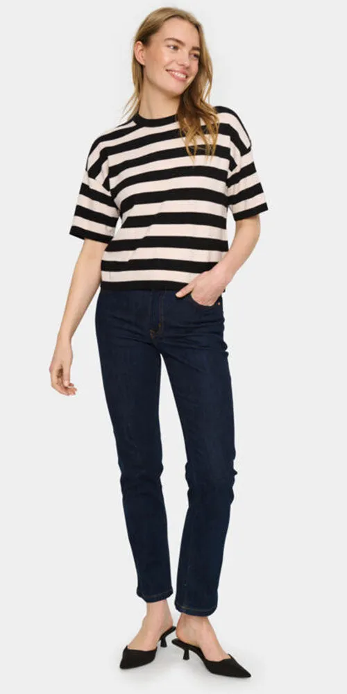 Saint Tropez Striped Pullover, black