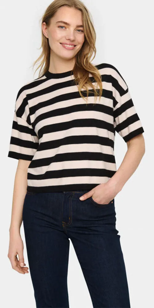 Saint Tropez Striped Pullover, black