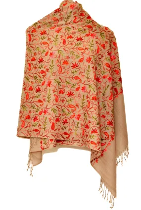 Semi pashmina stole with jari work from Kashmir