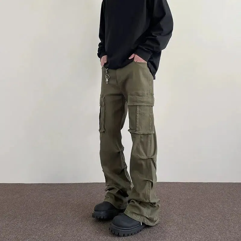 Side Pleats Flared Cargo Pants