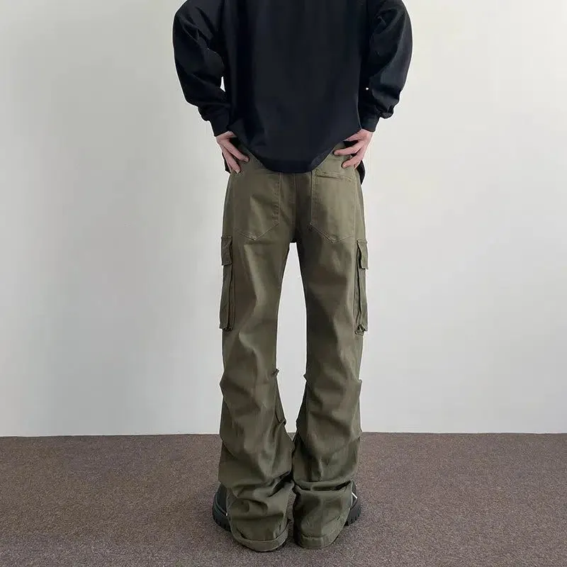 Side Pleats Flared Cargo Pants