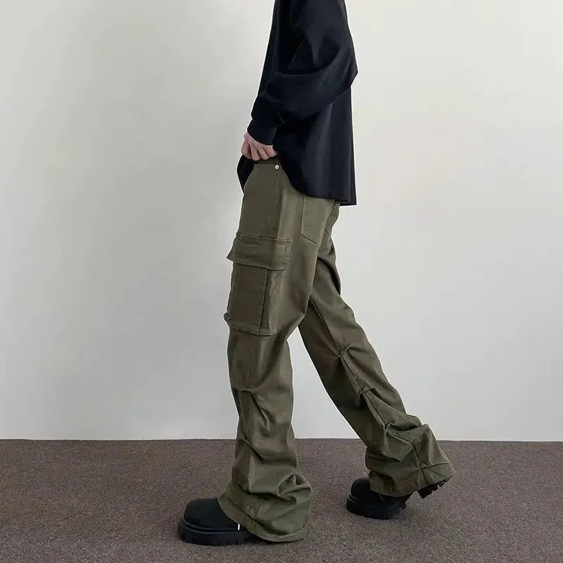 Side Pleats Flared Cargo Pants