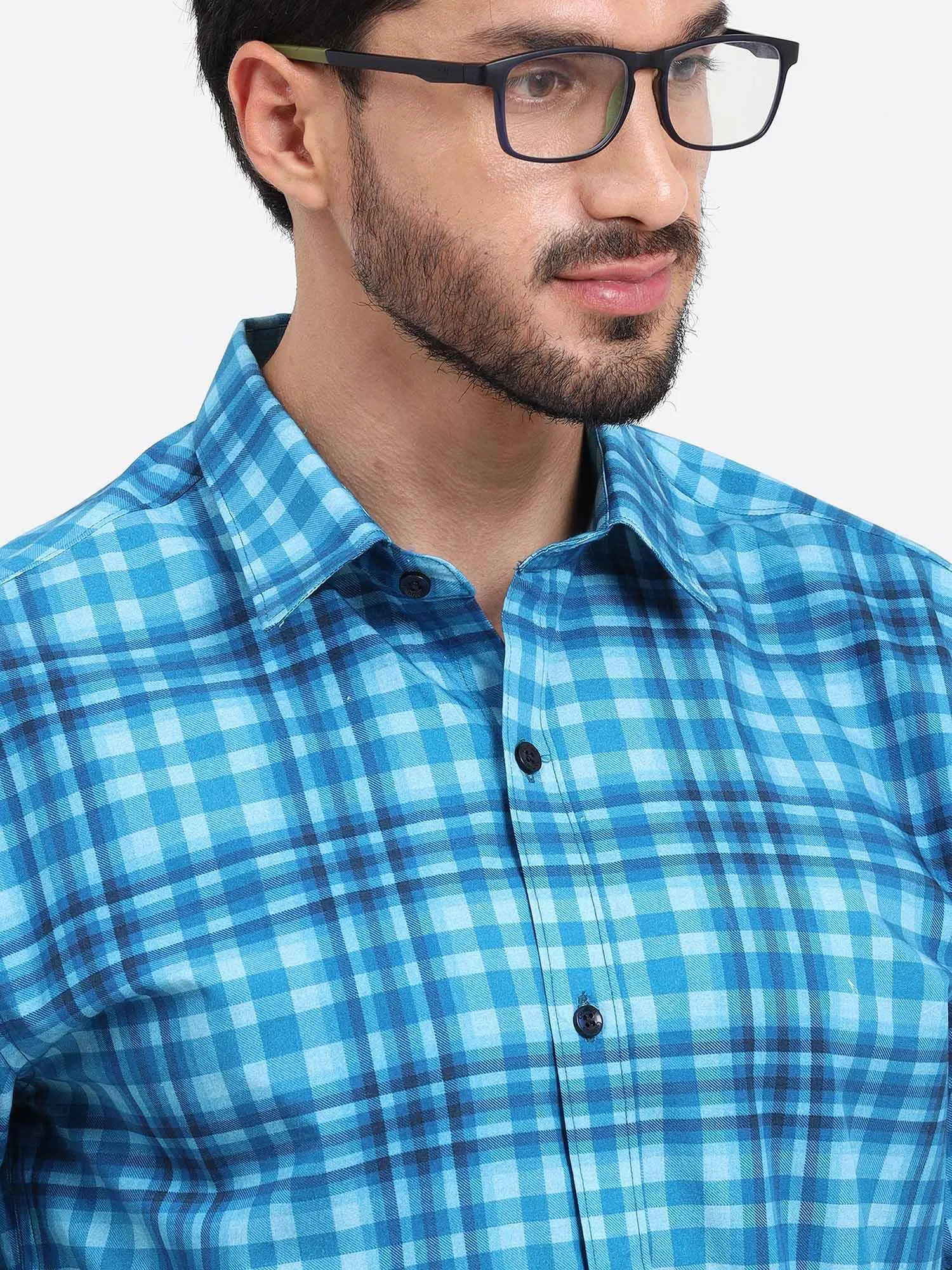 Sky Blue Large Checks Half Sleeve Shirt