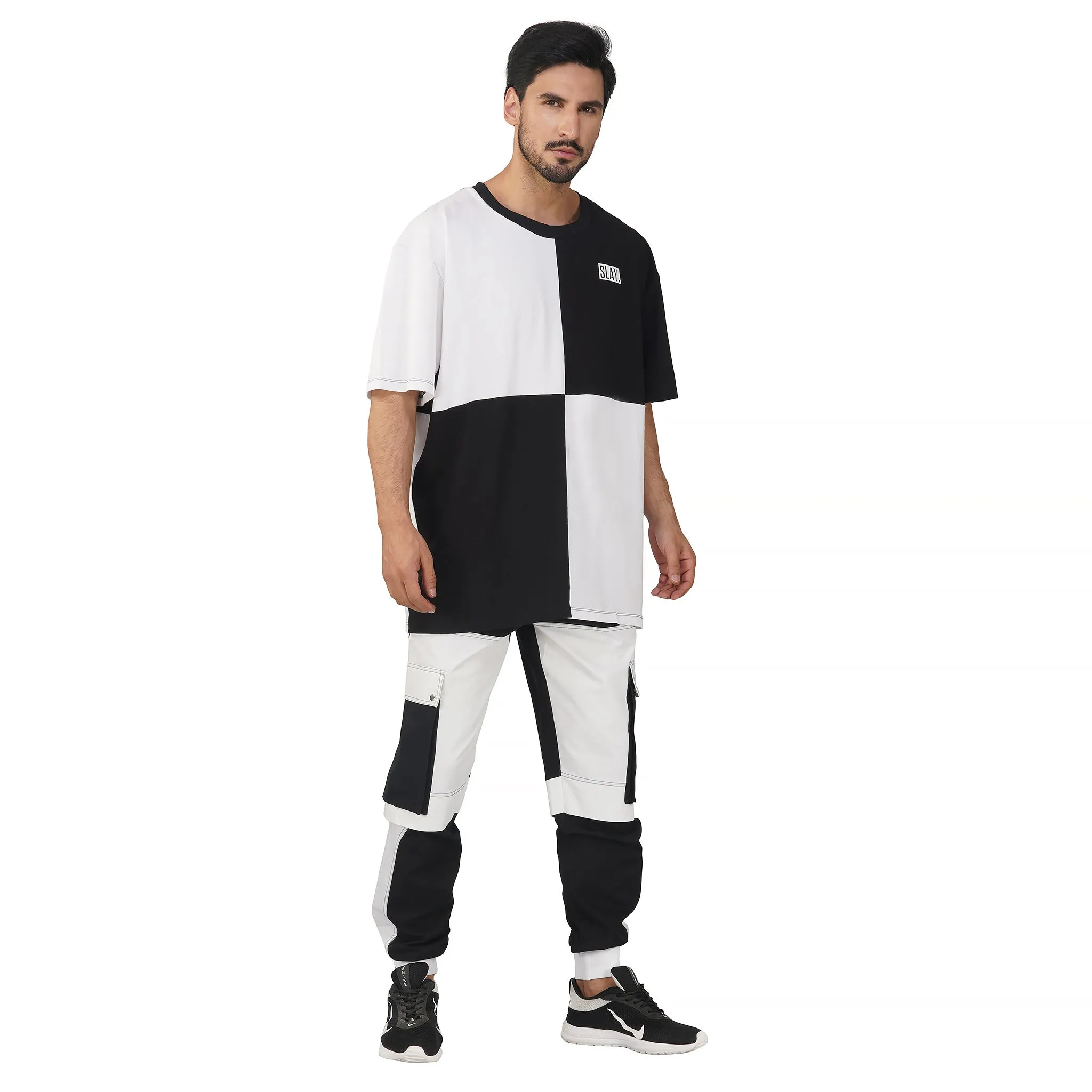 SLAY. Men's Colorblock Oversized Black & White T-shirt