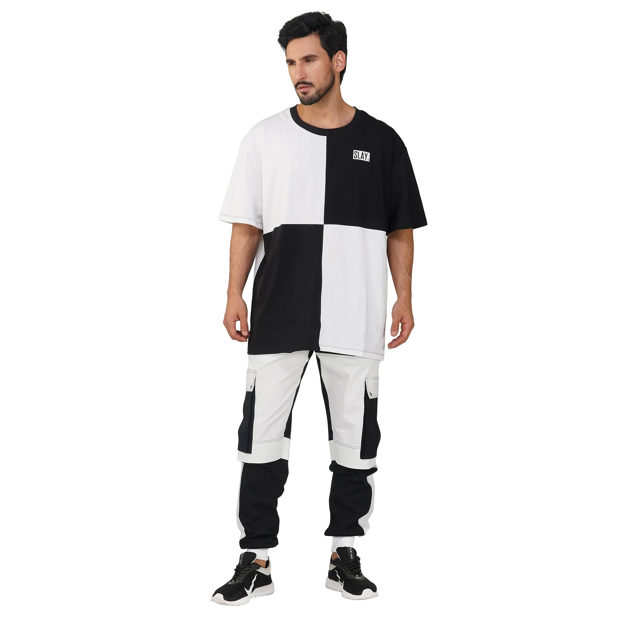 SLAY. Men's Colorblock Oversized Black & White T-shirt