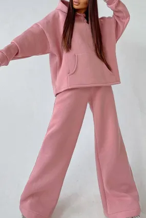 Solid Hoodie Wide Leg Long Pants Suits