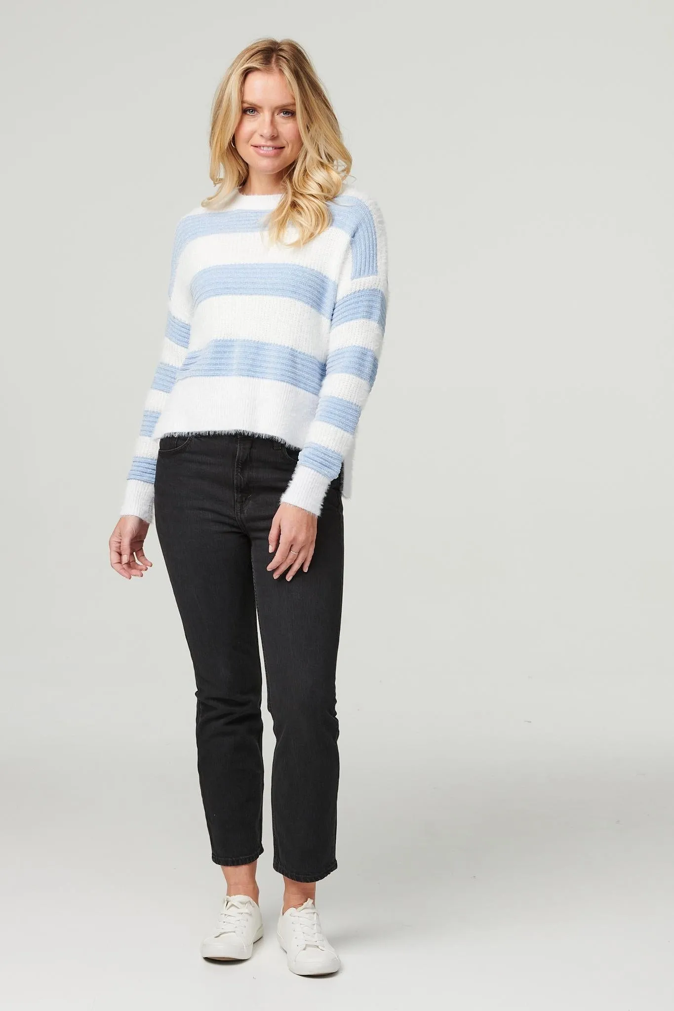 Striped Side Split Knit Pullover