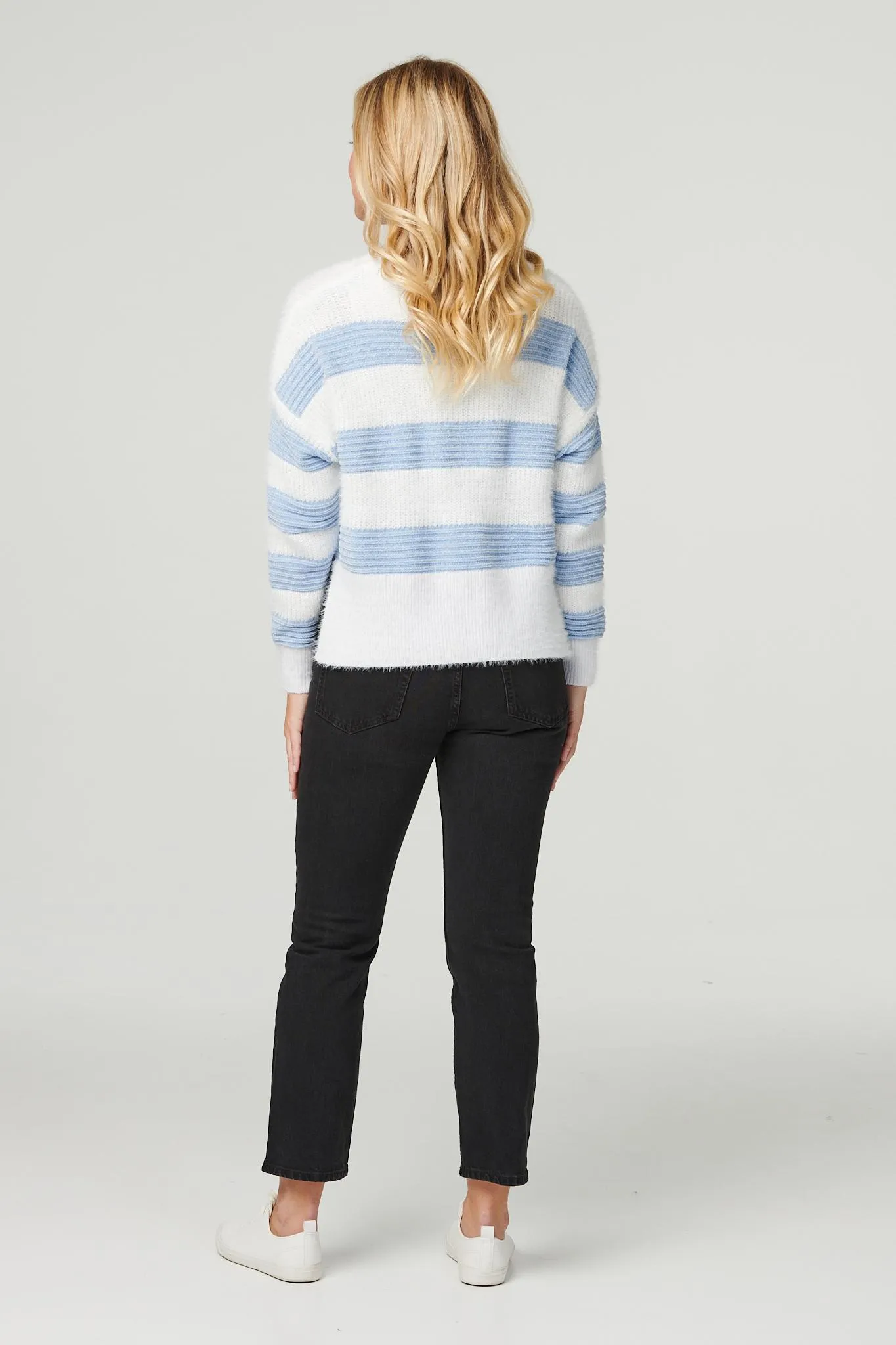 Striped Side Split Knit Pullover