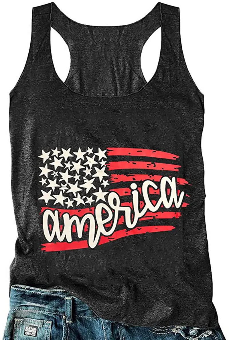 T&Twenties American Flag Tank Top for Women,4th of July Stars Striped Racerback Tees Sleeveless Patriotic USA Flag Vest Tops