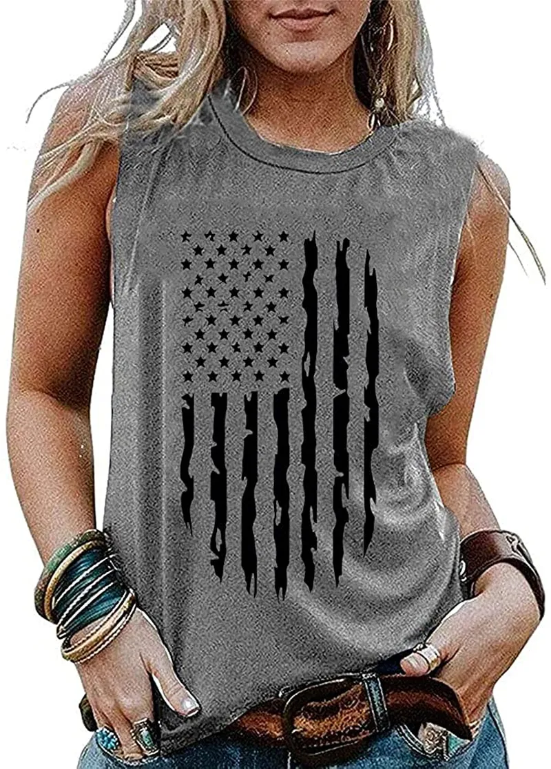 T&Twenties American Flag Tank Top for Women,4th of July Stars Striped Racerback Tees Sleeveless Patriotic USA Flag Vest Tops