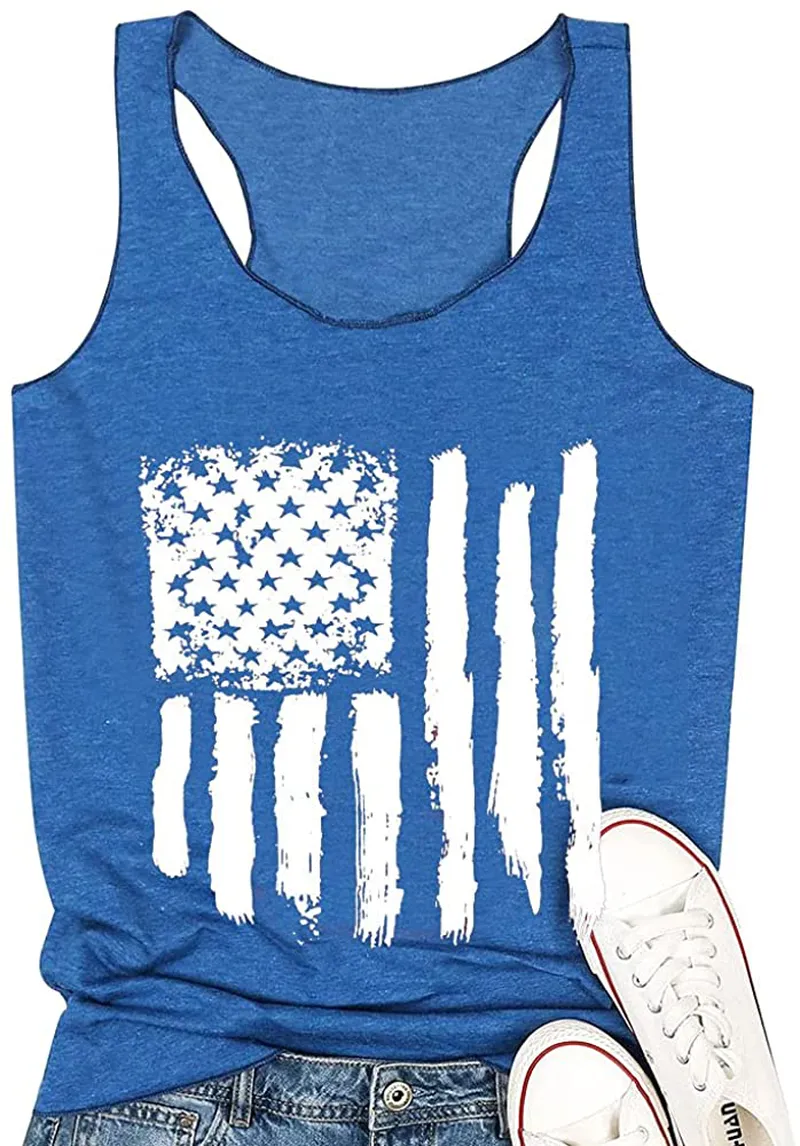 T&Twenties American Flag Tank Top for Women,4th of July Stars Striped Racerback Tees Sleeveless Patriotic USA Flag Vest Tops