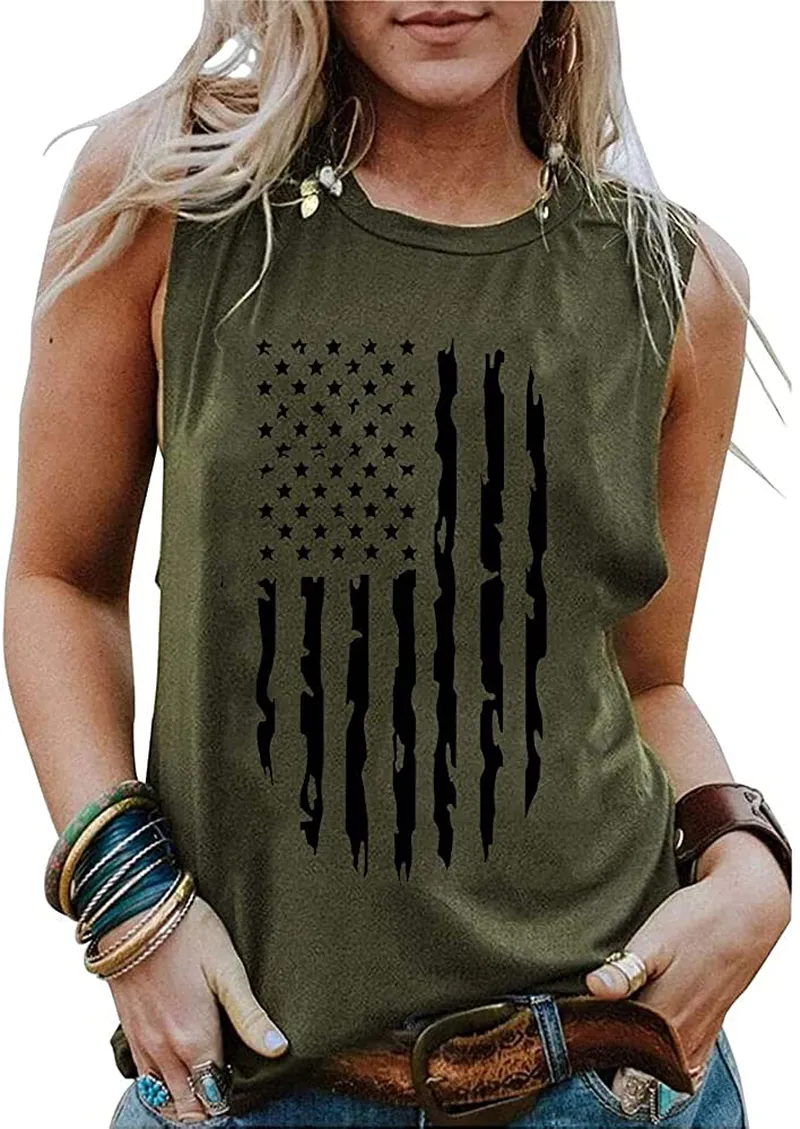 T&Twenties American Flag Tank Top for Women,4th of July Stars Striped Racerback Tees Sleeveless Patriotic USA Flag Vest Tops