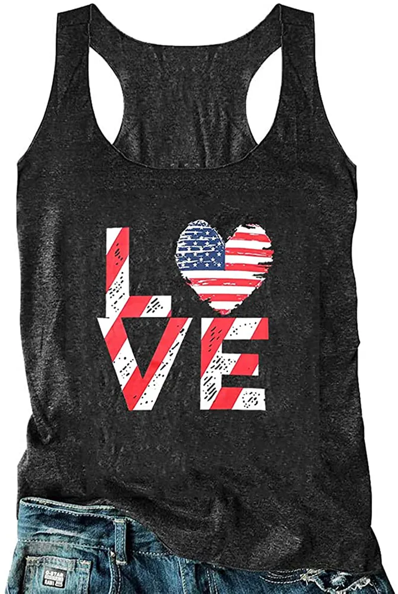 T&Twenties American Flag Tank Top for Women,4th of July Stars Striped Racerback Tees Sleeveless Patriotic USA Flag Vest Tops