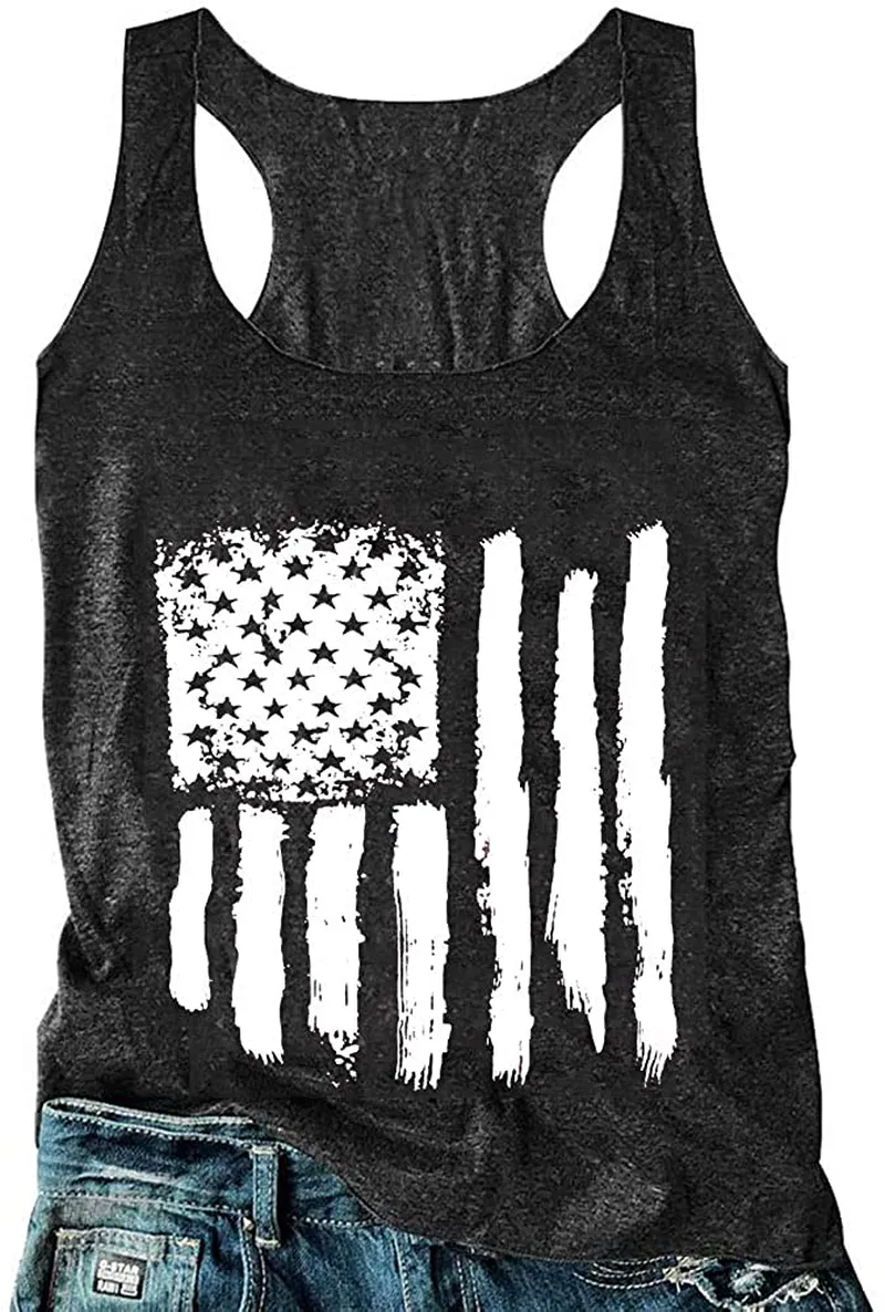 T&Twenties American Flag Tank Top for Women,4th of July Stars Striped Racerback Tees Sleeveless Patriotic USA Flag Vest Tops