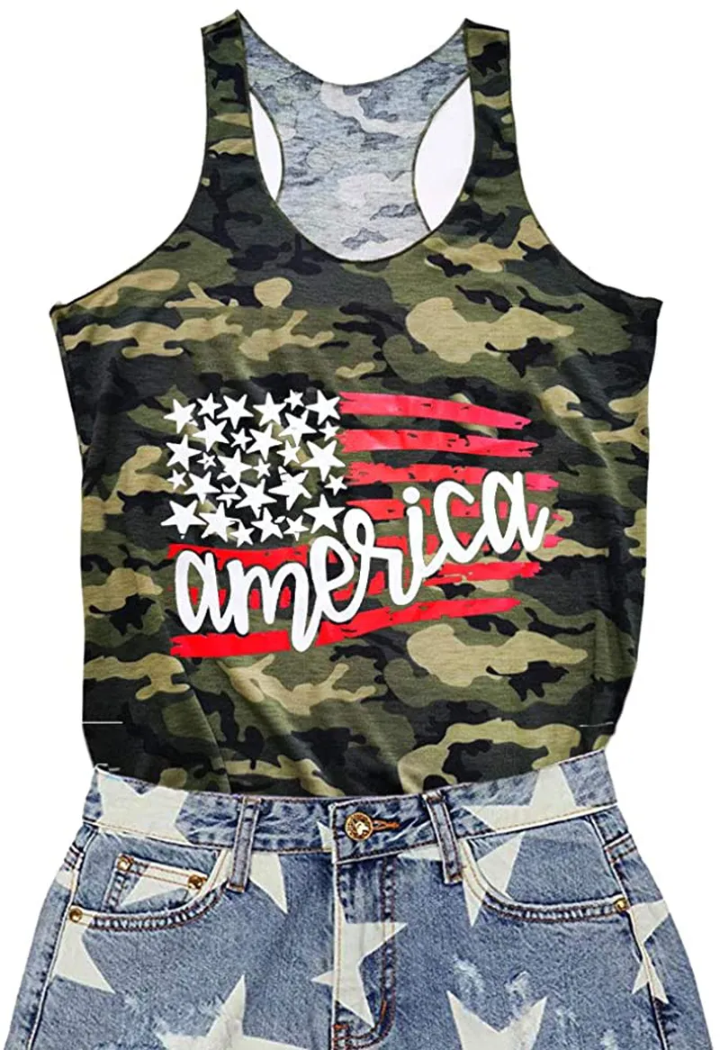 T&Twenties American Flag Tank Top for Women,4th of July Stars Striped Racerback Tees Sleeveless Patriotic USA Flag Vest Tops