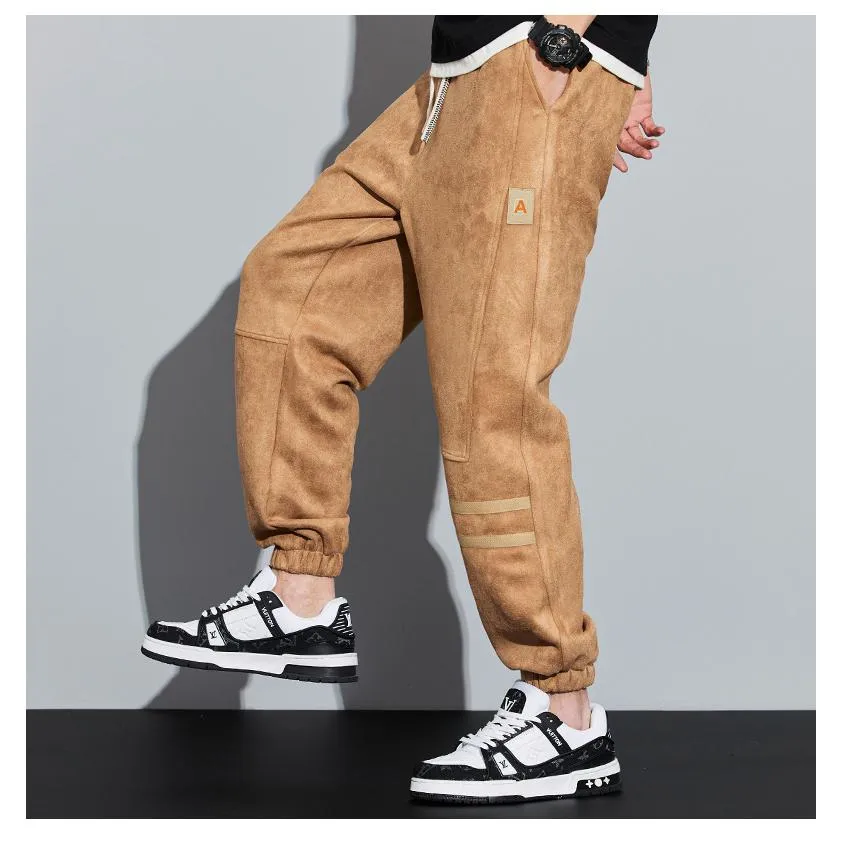 Tapered Suede Elastic Waist Versatile Sweatpant