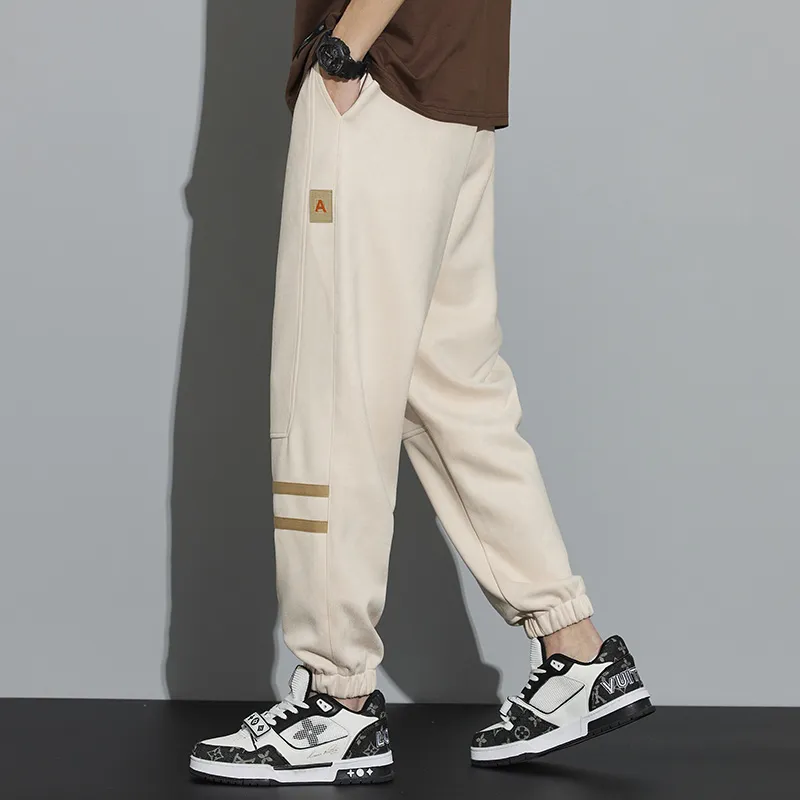 Tapered Suede Elastic Waist Versatile Sweatpant