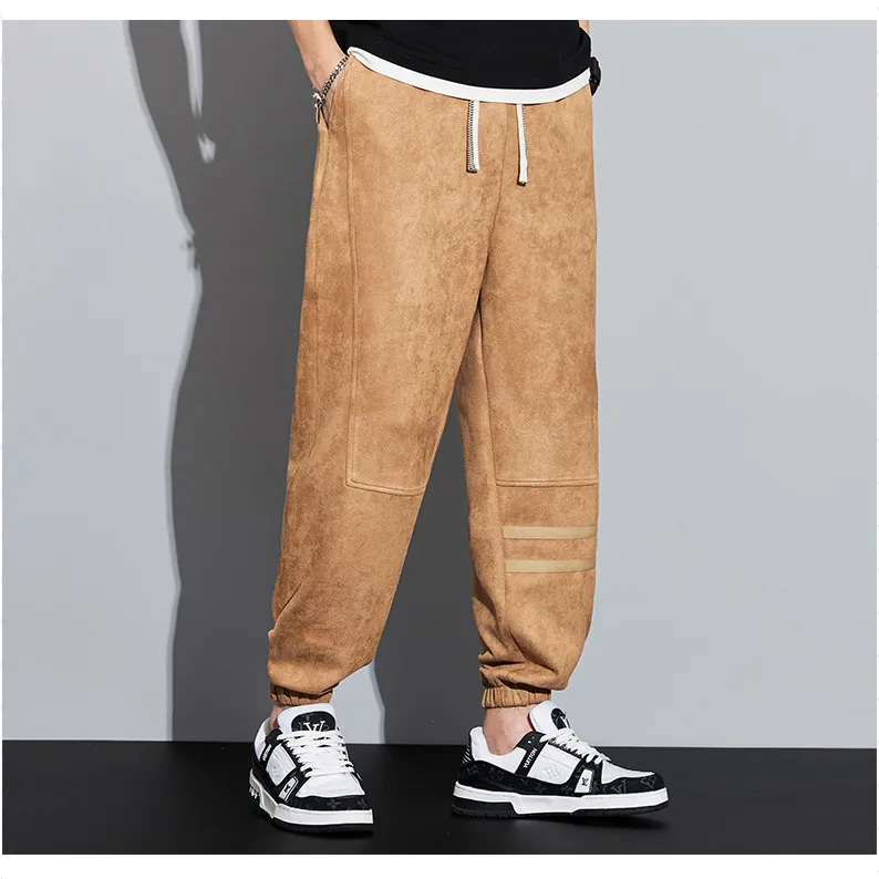 Tapered Suede Elastic Waist Versatile Sweatpant