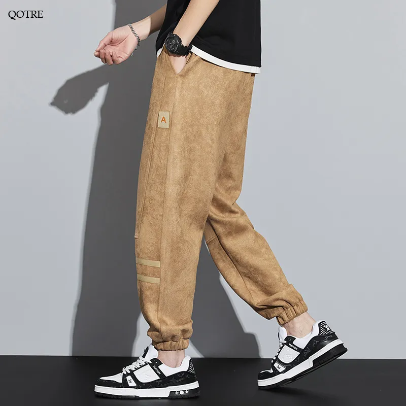 Tapered Suede Elastic Waist Versatile Sweatpant