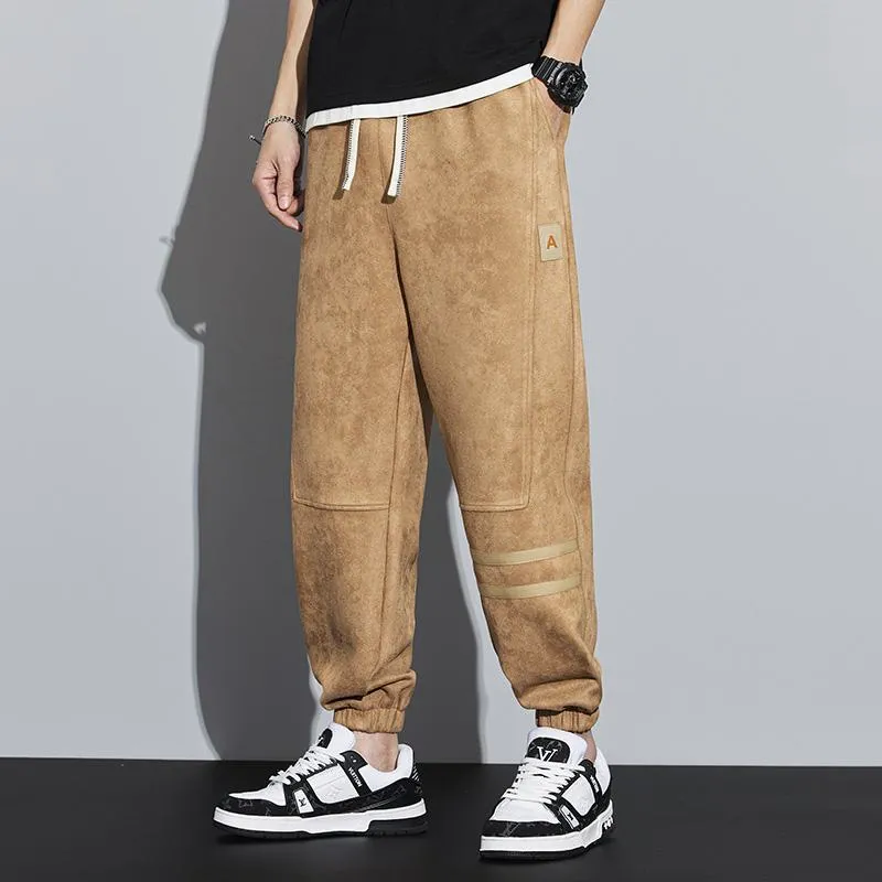 Tapered Suede Elastic Waist Versatile Sweatpant